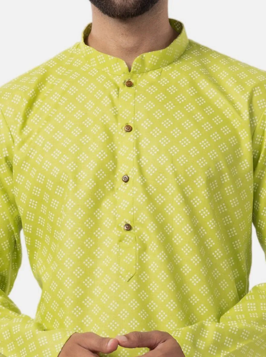 Ethnic green & Cream Printed Kurta | The Kurta Company