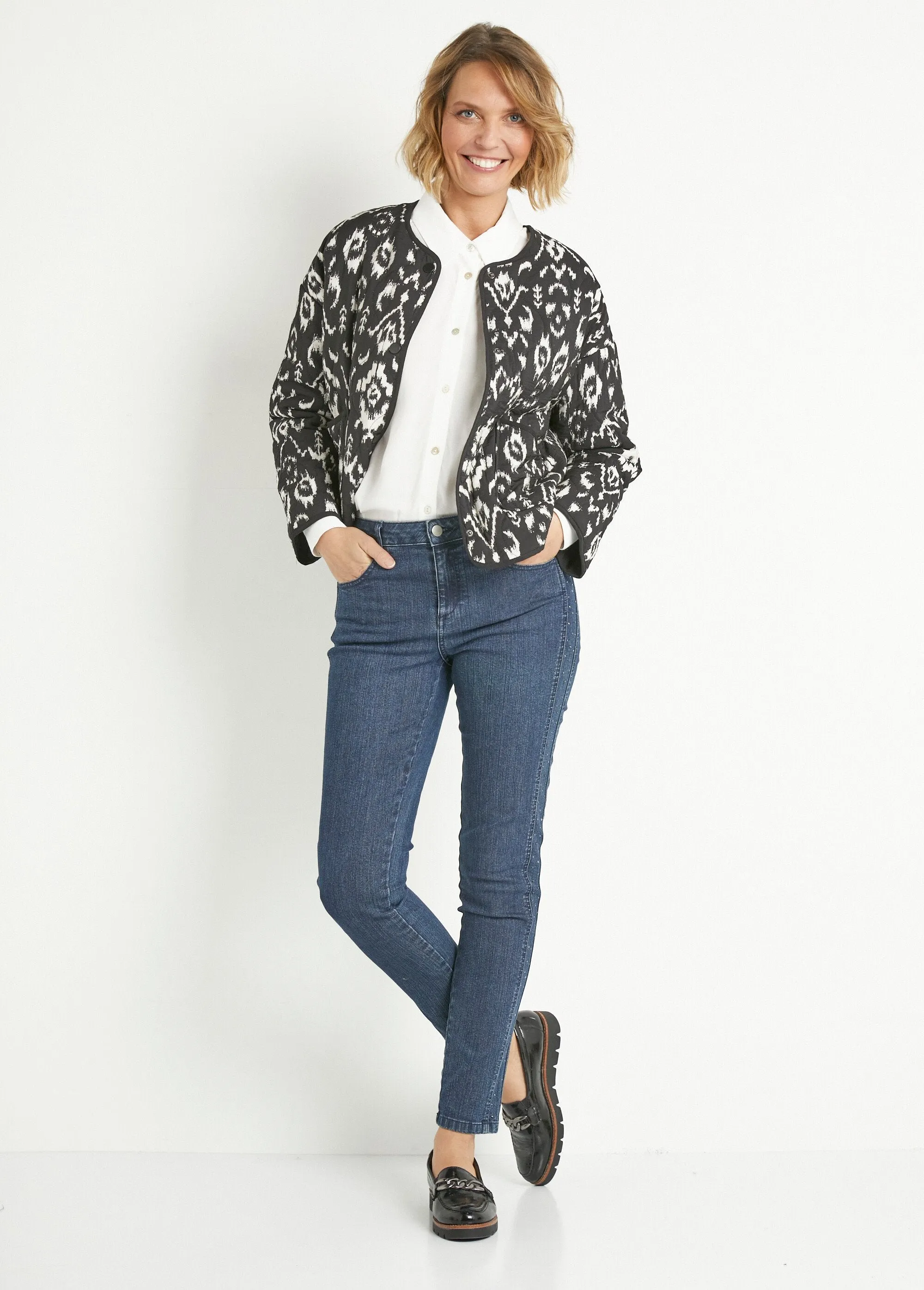 Ethnic print quilted jacket