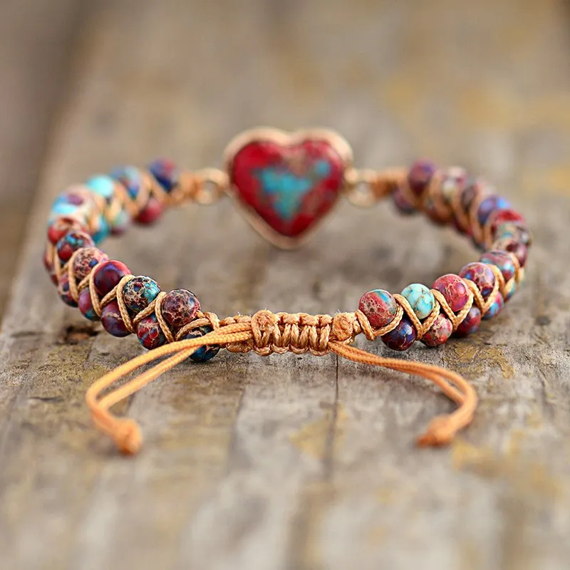 Ethnic Style Heart Shaped Braided Bracelet（Adjustable length）