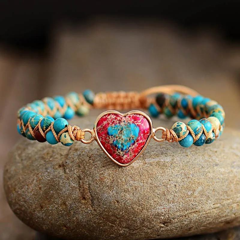 Ethnic Style Heart Shaped Braided Bracelet（Adjustable length）
