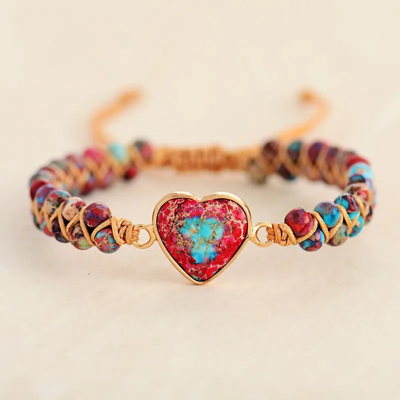 Ethnic Style Heart Shaped Braided Bracelet（Adjustable length）