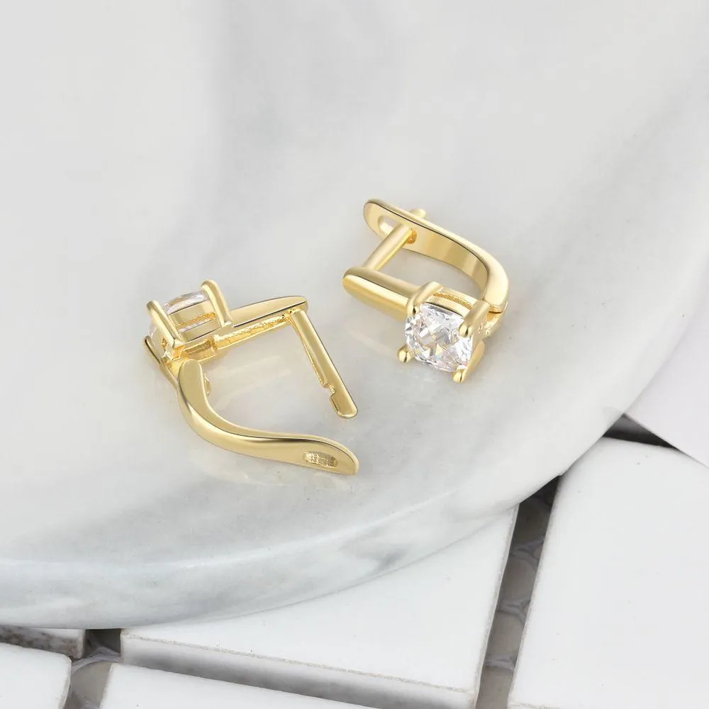 Fashion Stud Earrings with Copper Gold Color & Zirconia Stone, Jewelry Gift for Women
