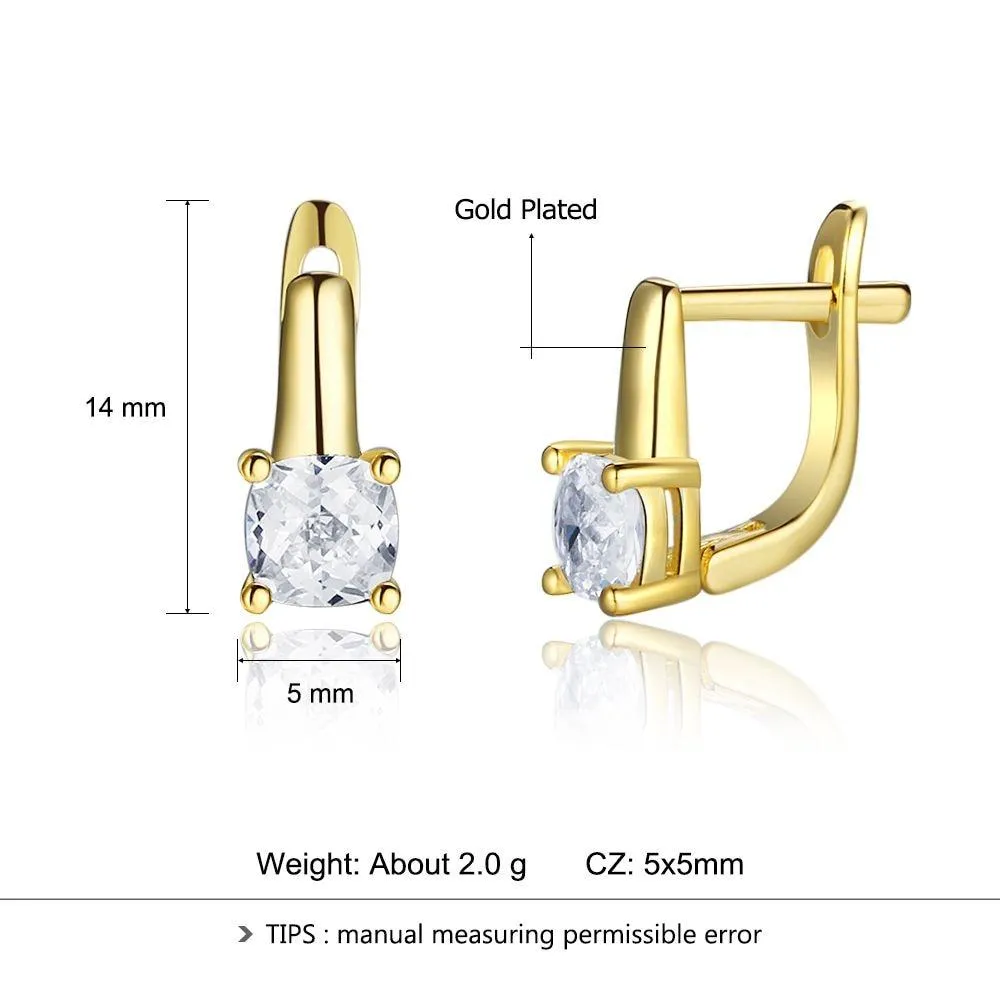Fashion Stud Earrings with Copper Gold Color & Zirconia Stone, Jewelry Gift for Women