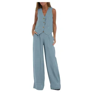 Fashionable High-waisted Wide-leg Trousers Suit For Women, Casual Commuting Temperament Vest And Vest 2-piece Set