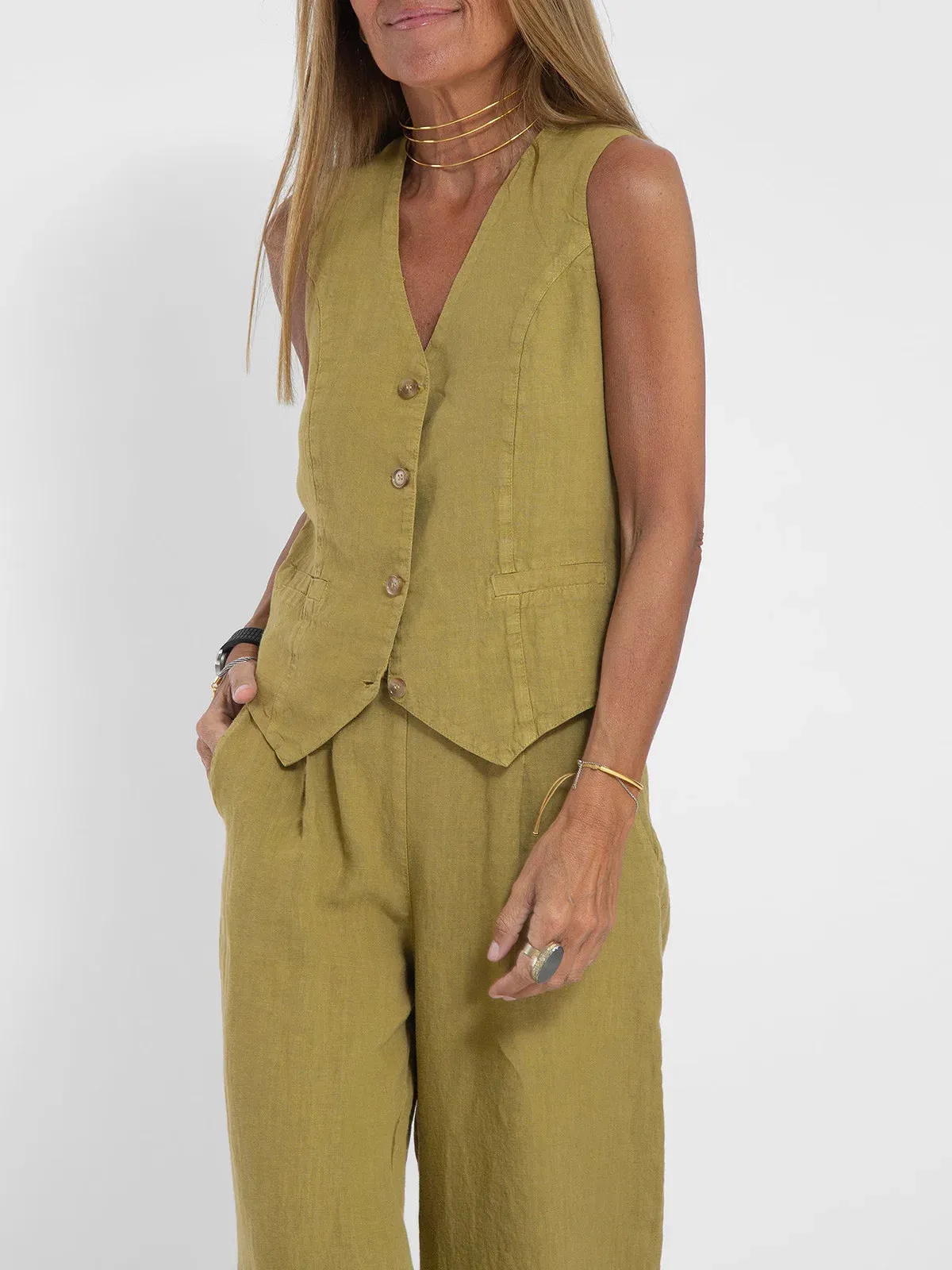 Fashionable High-waisted Wide-leg Trousers Suit For Women, Casual Commuting Temperament Vest And Vest 2-piece Set