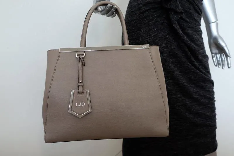 Fendi 2Jours Medium Tote Taupe Saffiano & Smooth Calfskin Leather Shoulder Bag