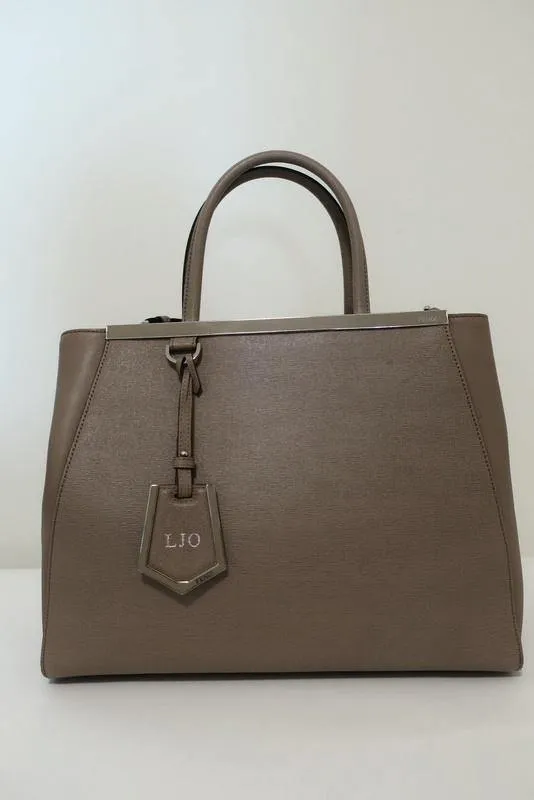 Fendi 2Jours Medium Tote Taupe Saffiano & Smooth Calfskin Leather Shoulder Bag