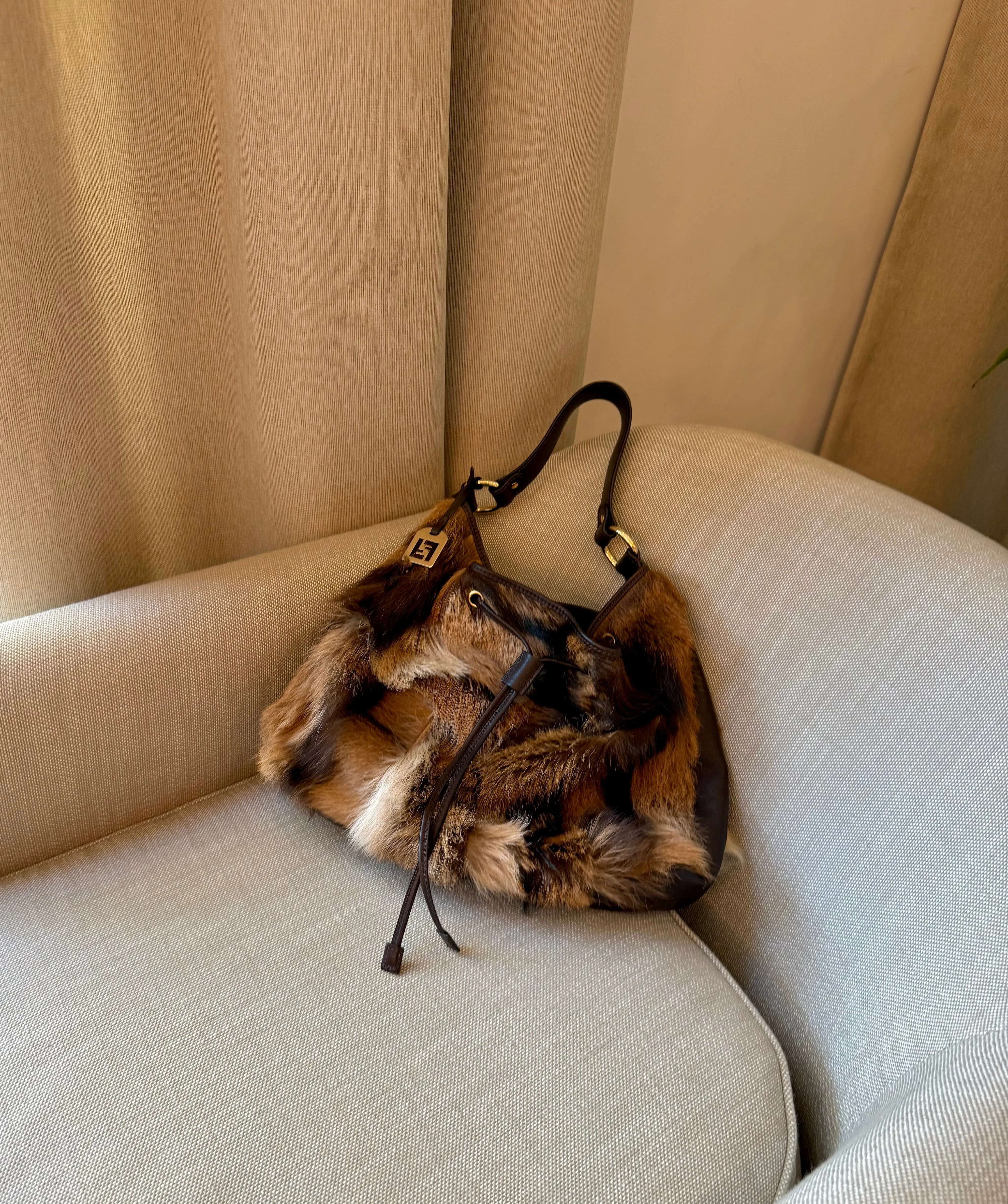 FENDI calf fur hobo handbag