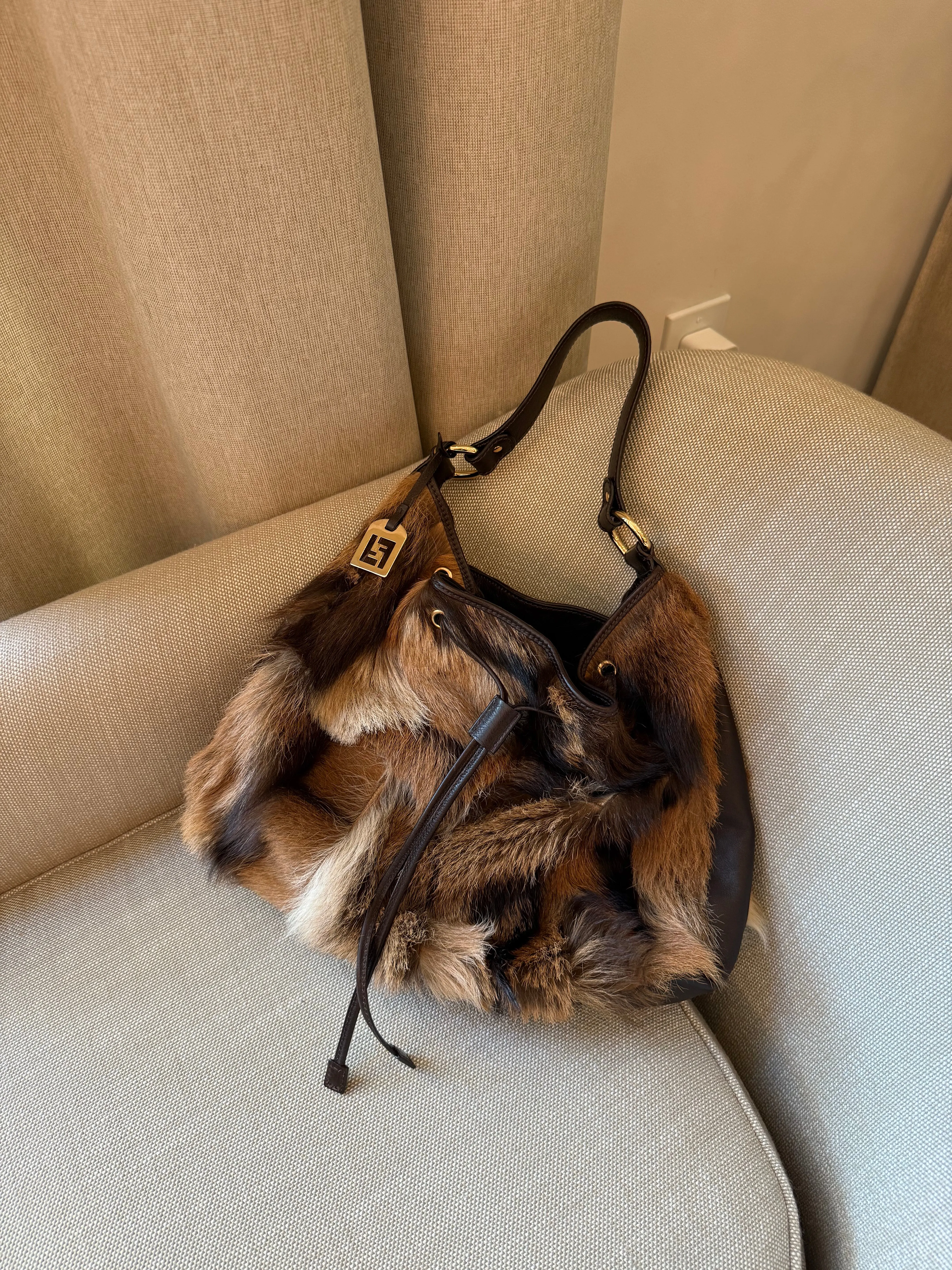 FENDI calf fur hobo handbag