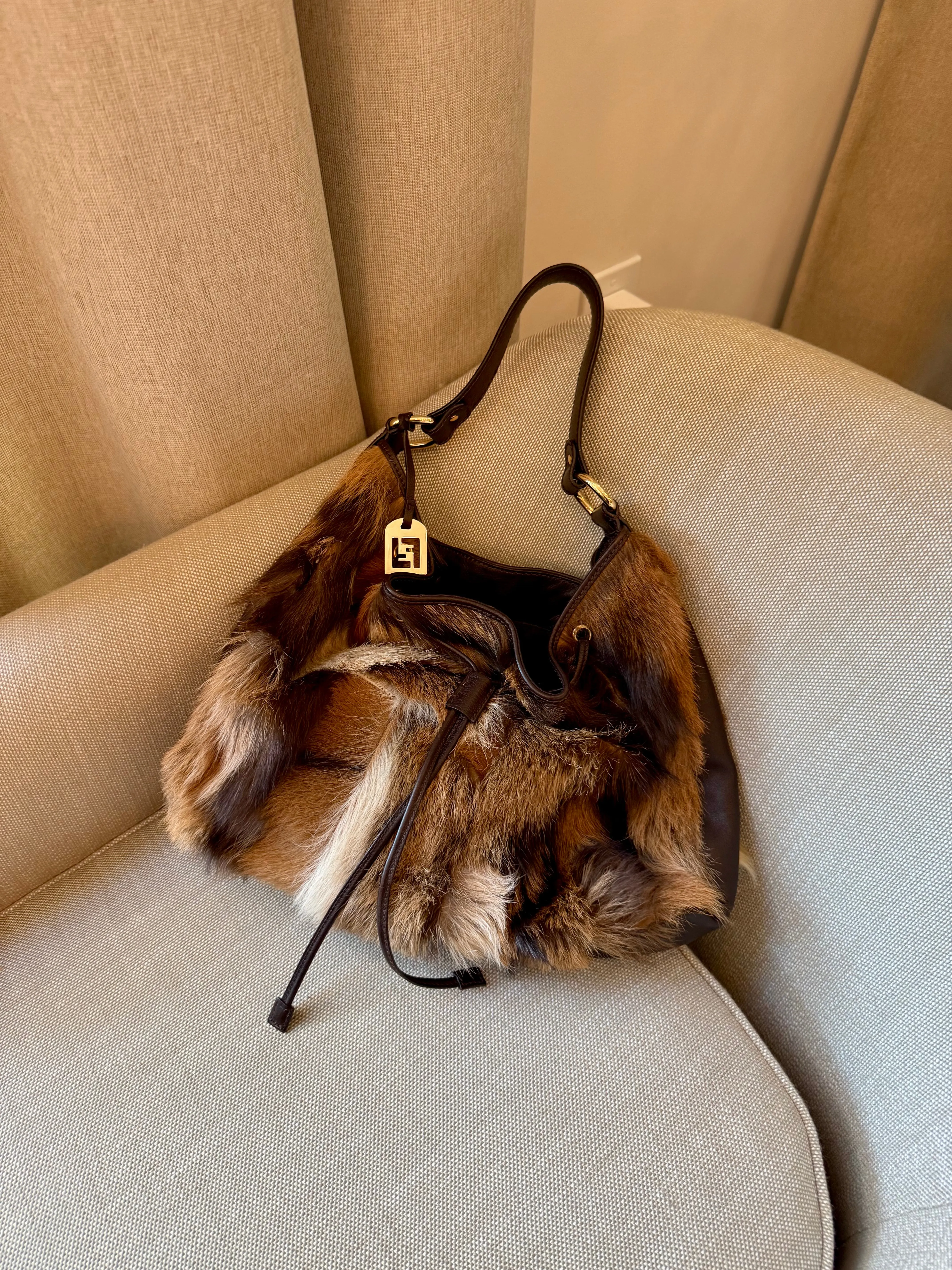 FENDI calf fur hobo handbag