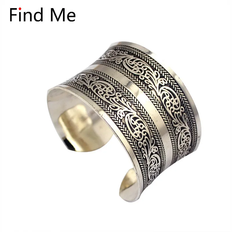 Find Me 2018 brand fashion Vintage Curved ethnic Cuff Bracelet punk boho Statement Bangles Letter bracelet bangle women Jewelry