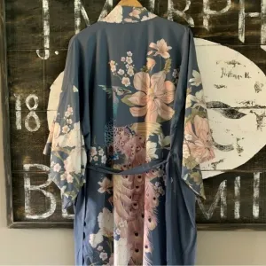 Floral Gypsy Boho Peacock Long Flowy Kimono Robe