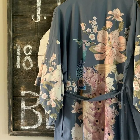 Floral Gypsy Boho Peacock Long Flowy Kimono Robe