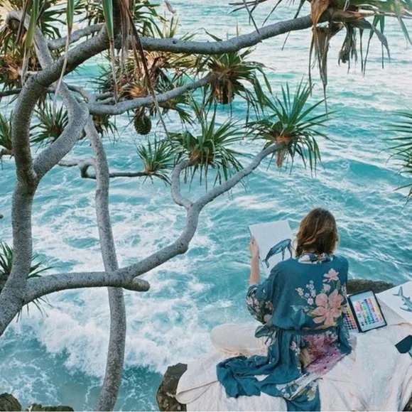 Floral Gypsy Boho Peacock Long Flowy Kimono Robe