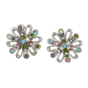 Flower with Assorted Crystals Stud Pierced Earring - REC402