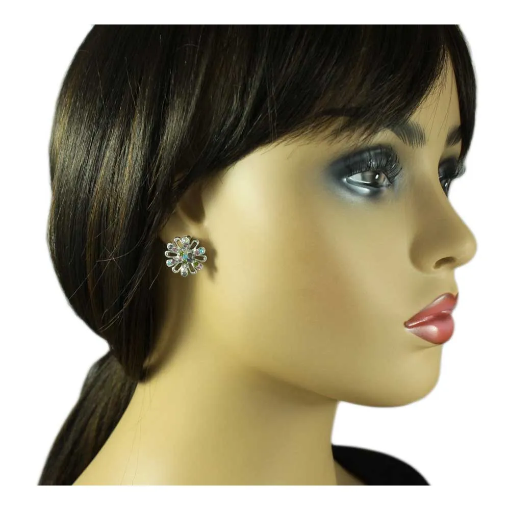 Flower with Assorted Crystals Stud Pierced Earring - REC402