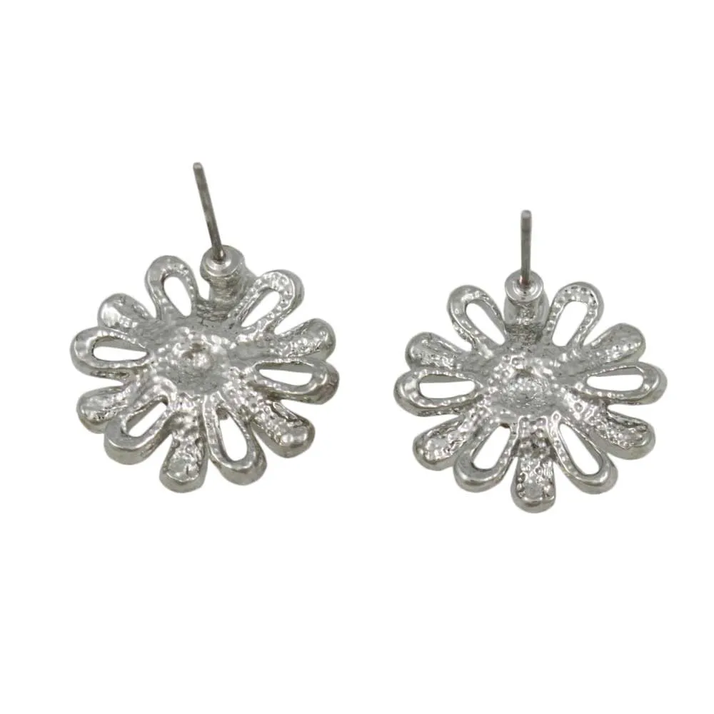 Flower with Assorted Crystals Stud Pierced Earring - REC402