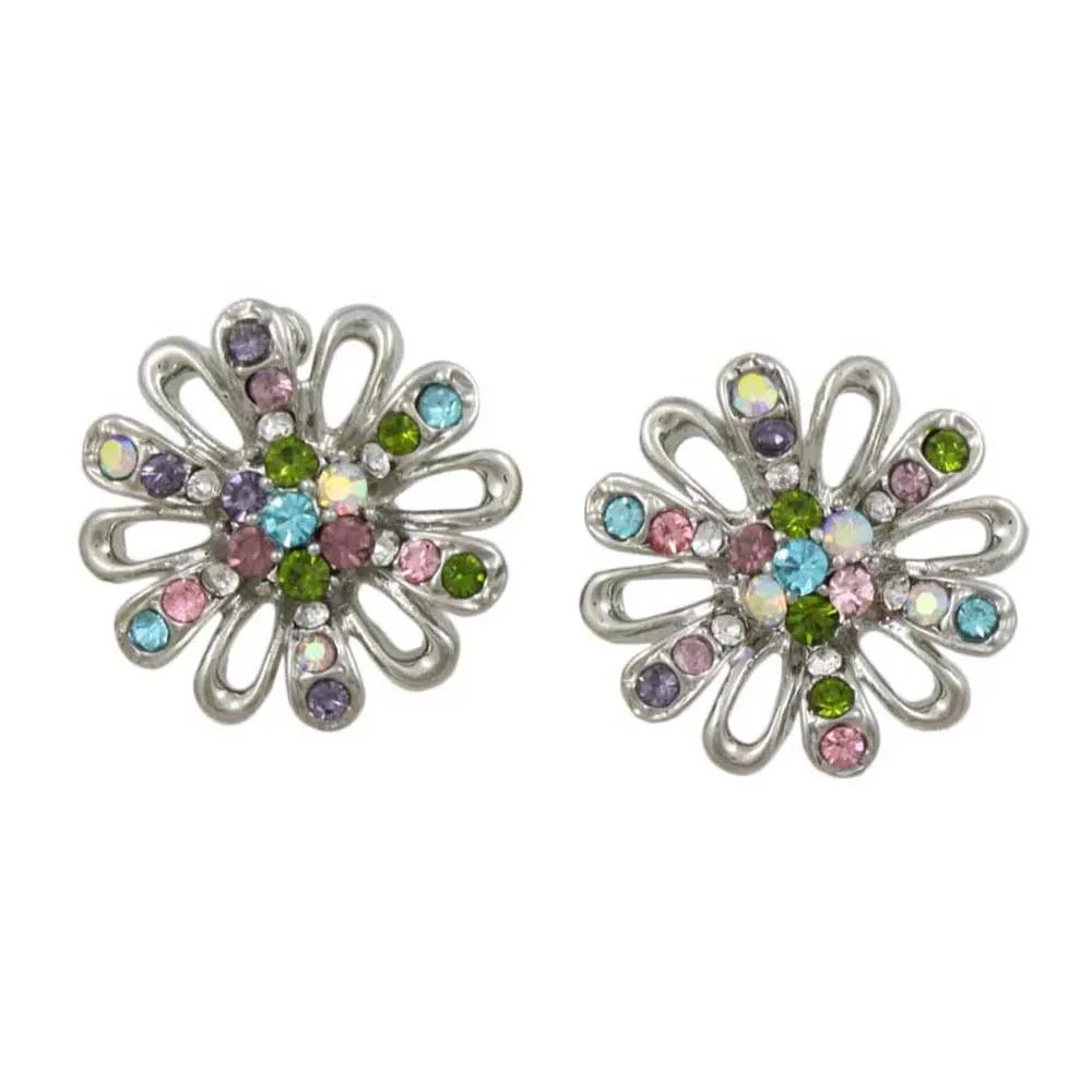Flower with Assorted Crystals Stud Pierced Earring - REC402