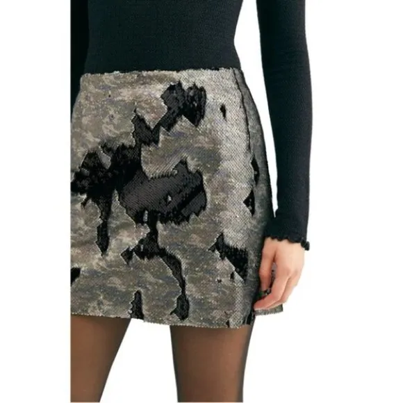 Free People Camo Skinny Sequin Mini Skirt
