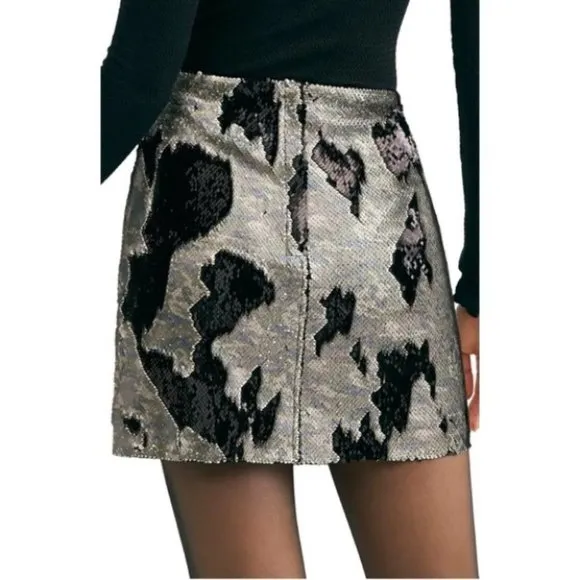 Free People Camo Skinny Sequin Mini Skirt