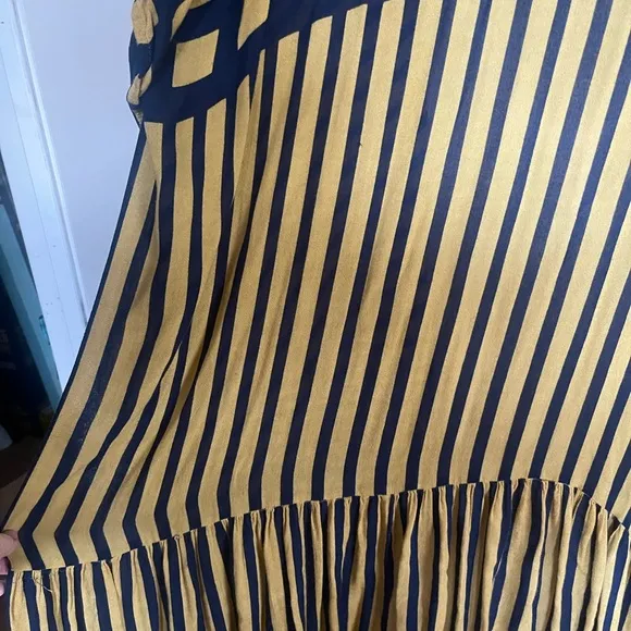Free People Kenna Ruffle Kimono Robe Yellow Navy OS