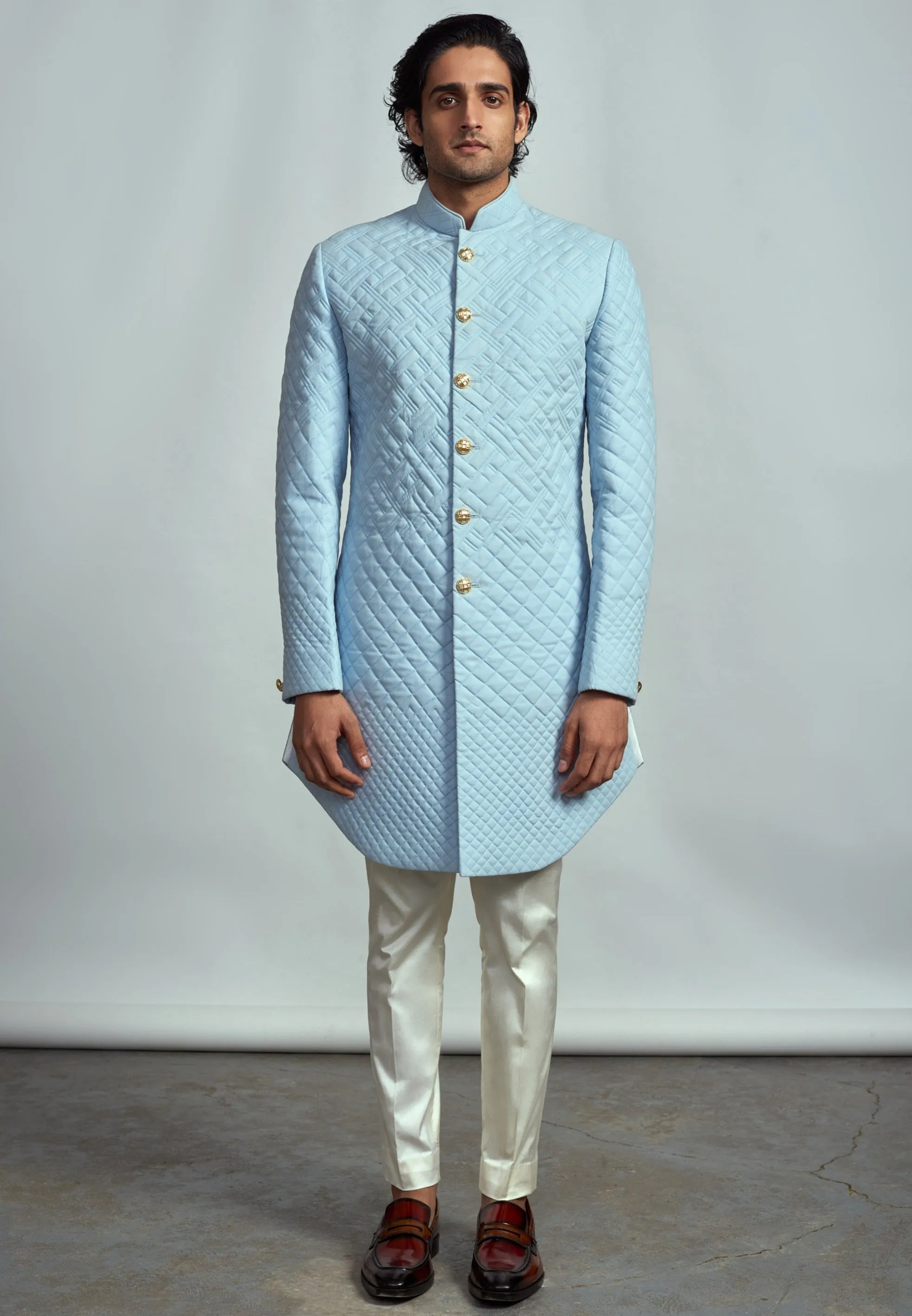 Frozen Blue Quilted Sherwani