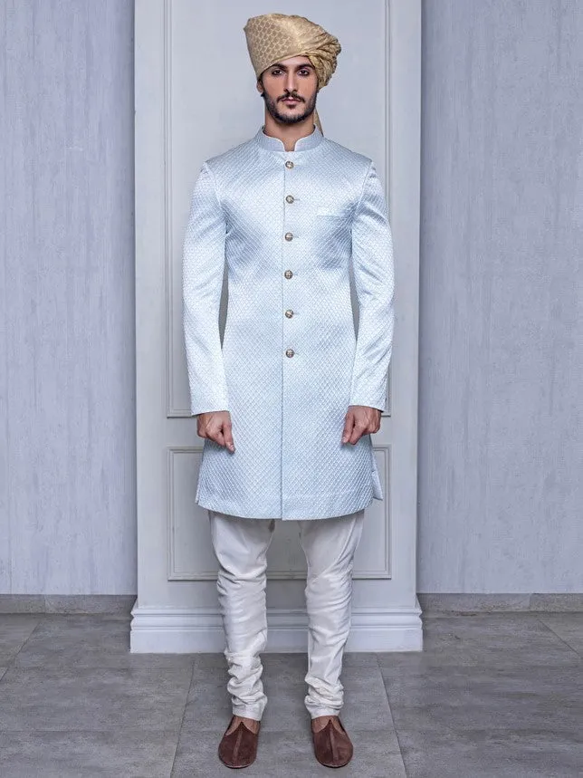 Frozen Blue Quilted Sherwani