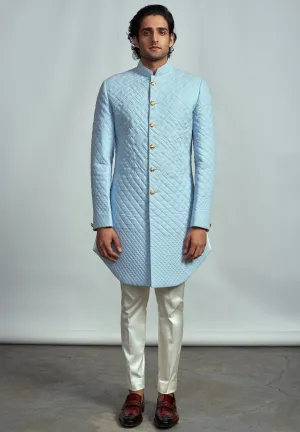 Frozen Blue Quilted Sherwani