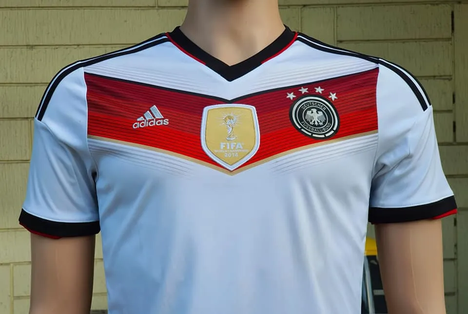 GERMANY 2014 WORLD CUP CHAMPION 4TH TITLE IN BRAZIL HOME JERSEY ADIDAS SHIRT TRIKOT MEMORABILIA COLLECTIBLE 13-14 YRS OLD YOUTH or WOMEN / CODE # M35023  SOLD OUT!