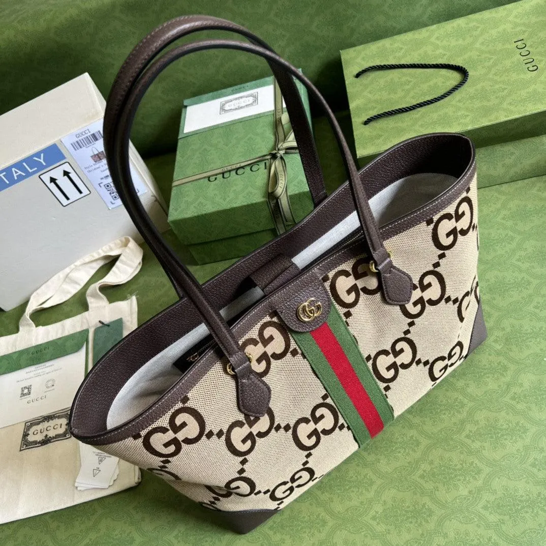 gg Ophidia Jumbo gg Medium Tote Camel And Ebony Jumbo Canvas For Women 15in/38cm 631685 UKMDG 2570