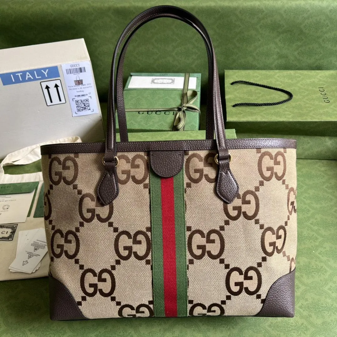 gg Ophidia Jumbo gg Medium Tote Camel And Ebony Jumbo Canvas For Women 15in/38cm 631685 UKMDG 2570