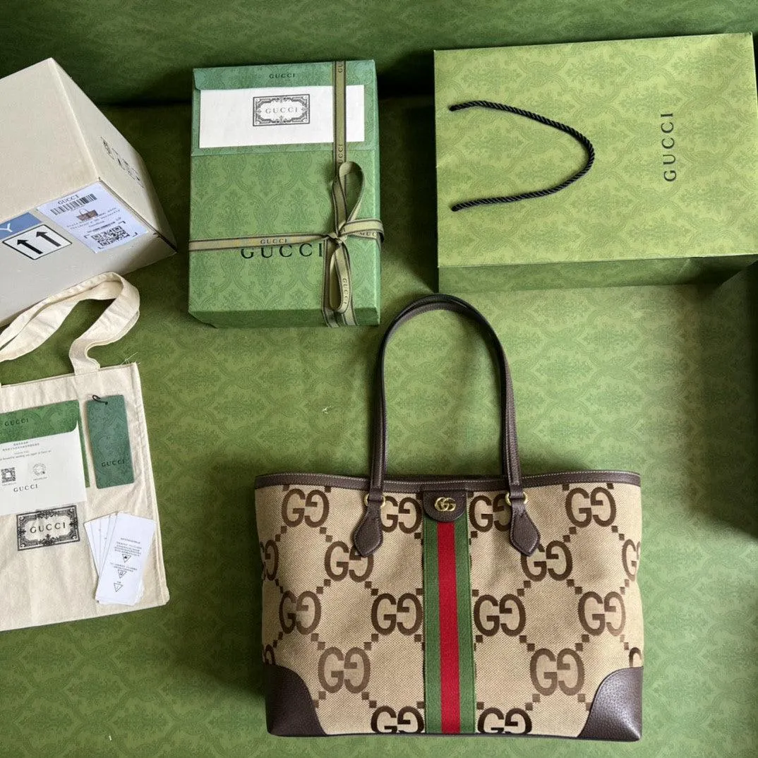 gg Ophidia Jumbo gg Medium Tote Camel And Ebony Jumbo Canvas For Women 15in/38cm 631685 UKMDG 2570