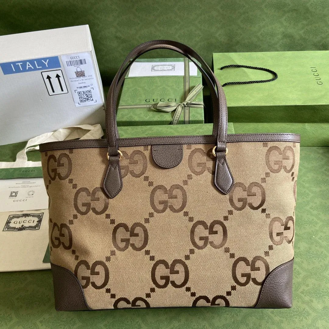 gg Ophidia Jumbo gg Medium Tote Camel And Ebony Jumbo Canvas For Women 15in/38cm gg