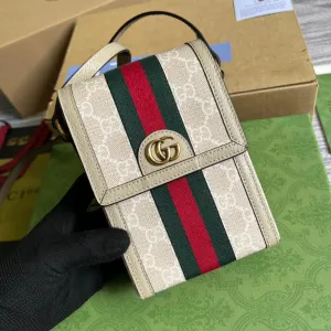 gg Ophidia Mini Bag Beige And White gg Supreme Canvas For Women  7in/17.5cm gg 