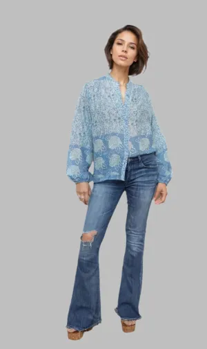 Ginger Printed Blouse Long Sleeves Liberty Blue