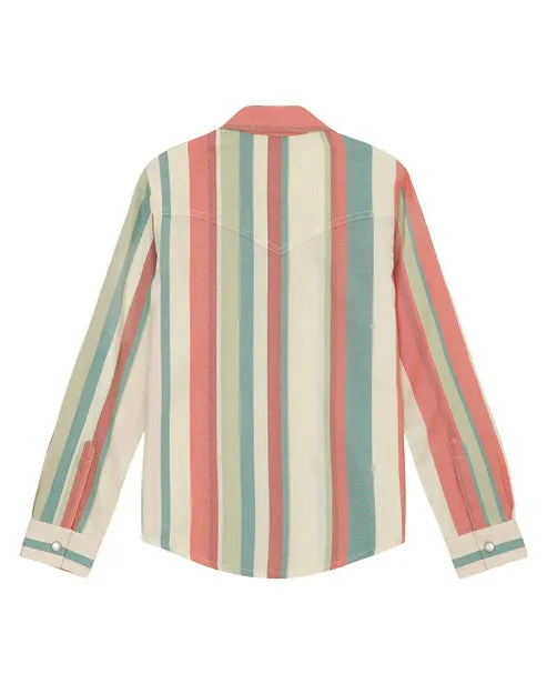 Girl's Wrangler Western Shirt - Coral/Teal