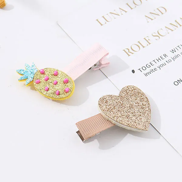 Glitter Fruit Hair Clips Set For Kids