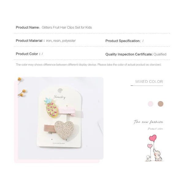 Glitter Fruit Hair Clips Set For Kids