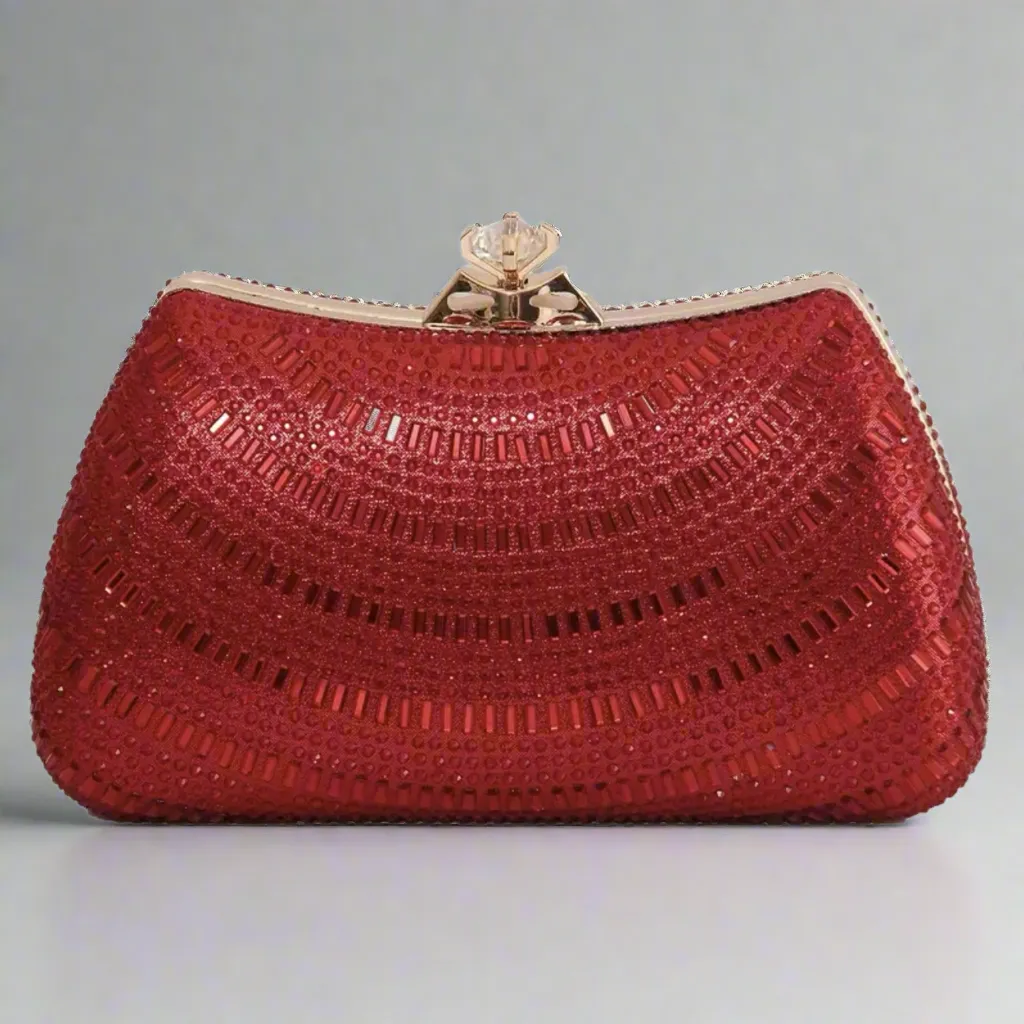 Glittery Red Rhinestone Clutch Evening Bag