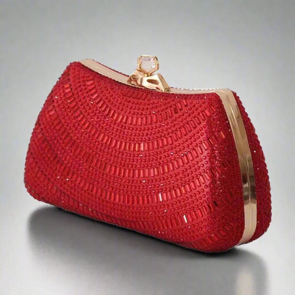 Glittery Red Rhinestone Clutch Evening Bag