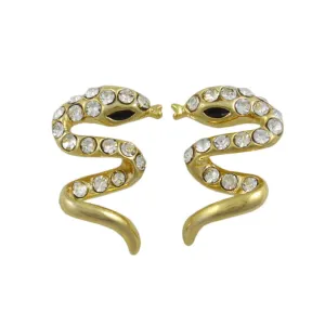 Gold and Crystal Hissing Snake Pierced Earring - REC536