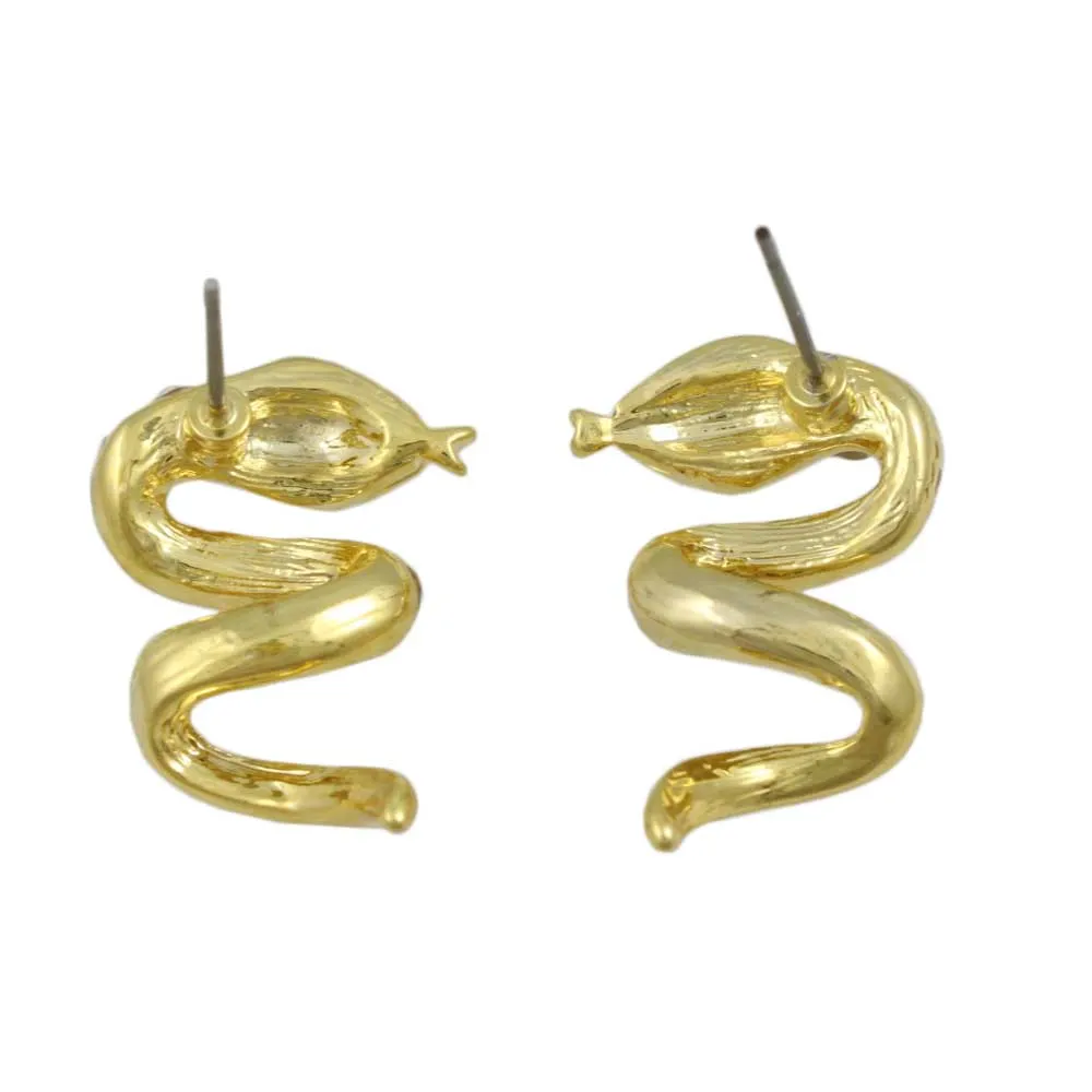 Gold and Crystal Hissing Snake Pierced Earring - REC536