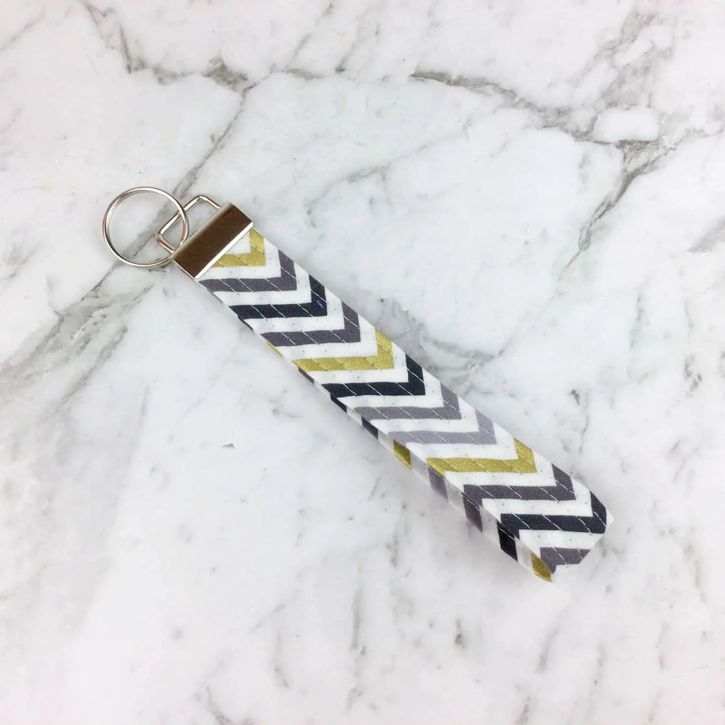 Gold and White Chevron Key Fob.