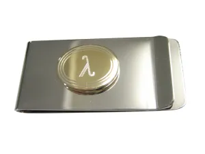 Gold Toned Etched Oval Greek Letter Lambda Money Clip