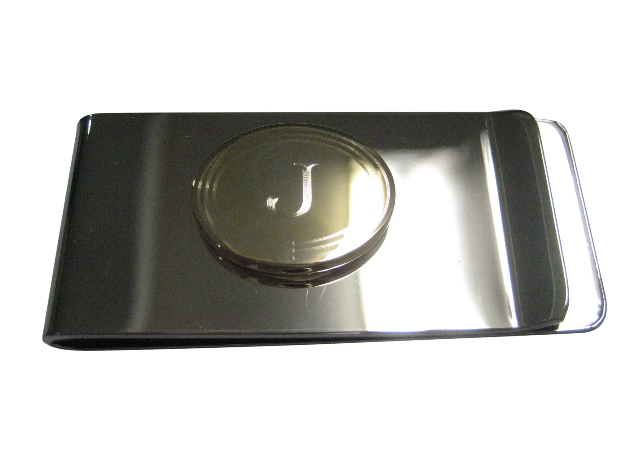 Gold Toned Etched Oval Letter J Monogram Money Clip