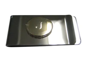 Gold Toned Etched Oval Letter J Monogram Money Clip