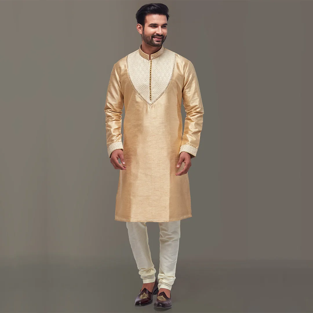 Gold Toned Simple Ethnic Kurta in Cotton Silk