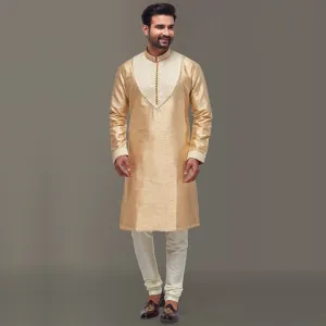 Gold Toned Simple Ethnic Kurta in Cotton Silk