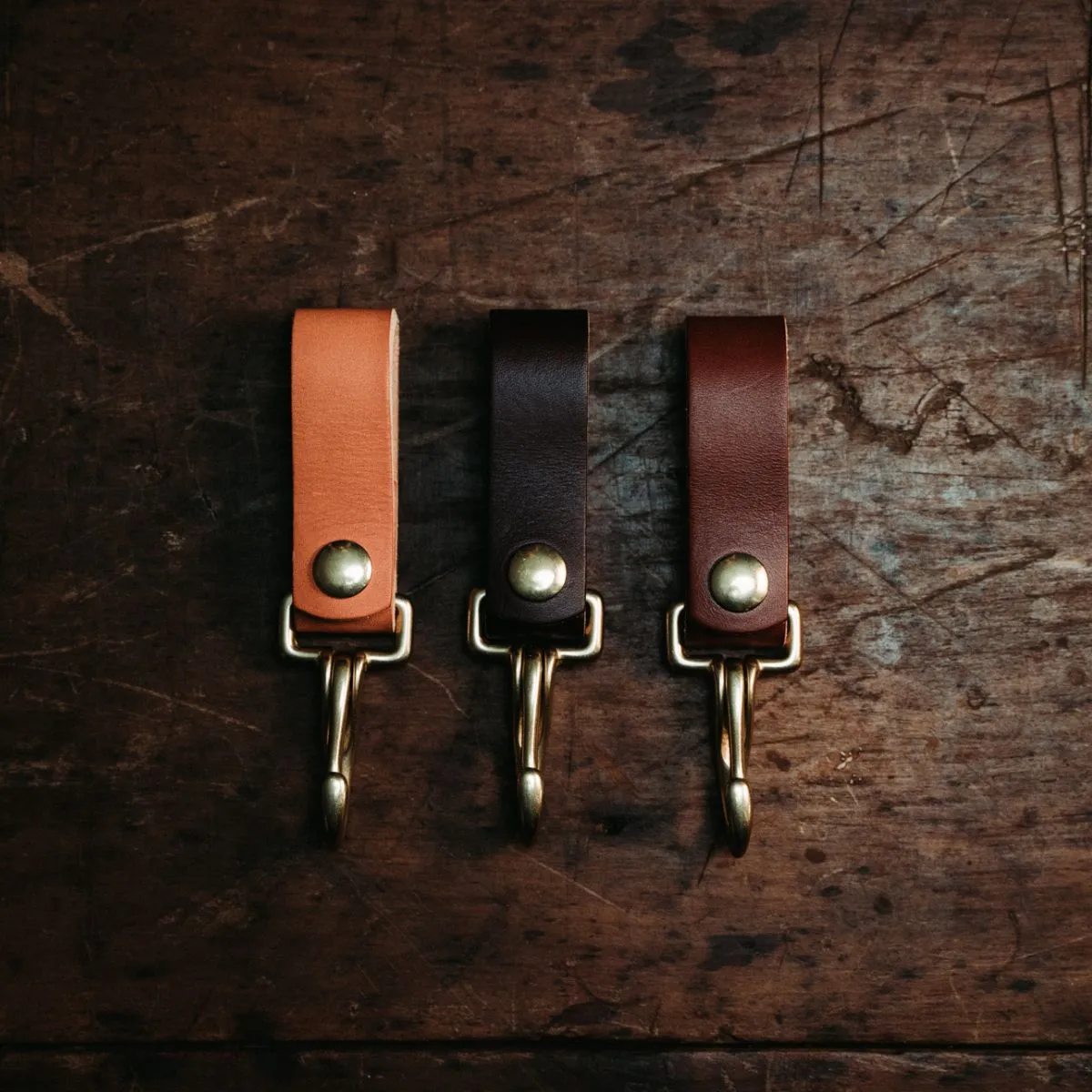 Golden Age Supply Genuine Leather & Brass Key Clip - Dark Brown