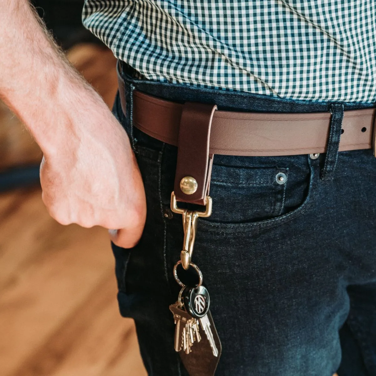 Golden Age Supply Genuine Leather & Brass Key Clip - Dark Brown